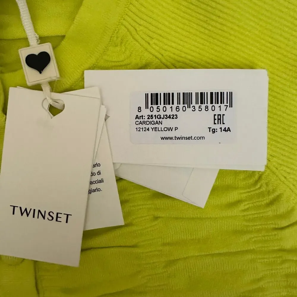 Twinset Girls' Shirred Cardigan In Yellow Neon Size 14 Brand New - Picture 7 of 13